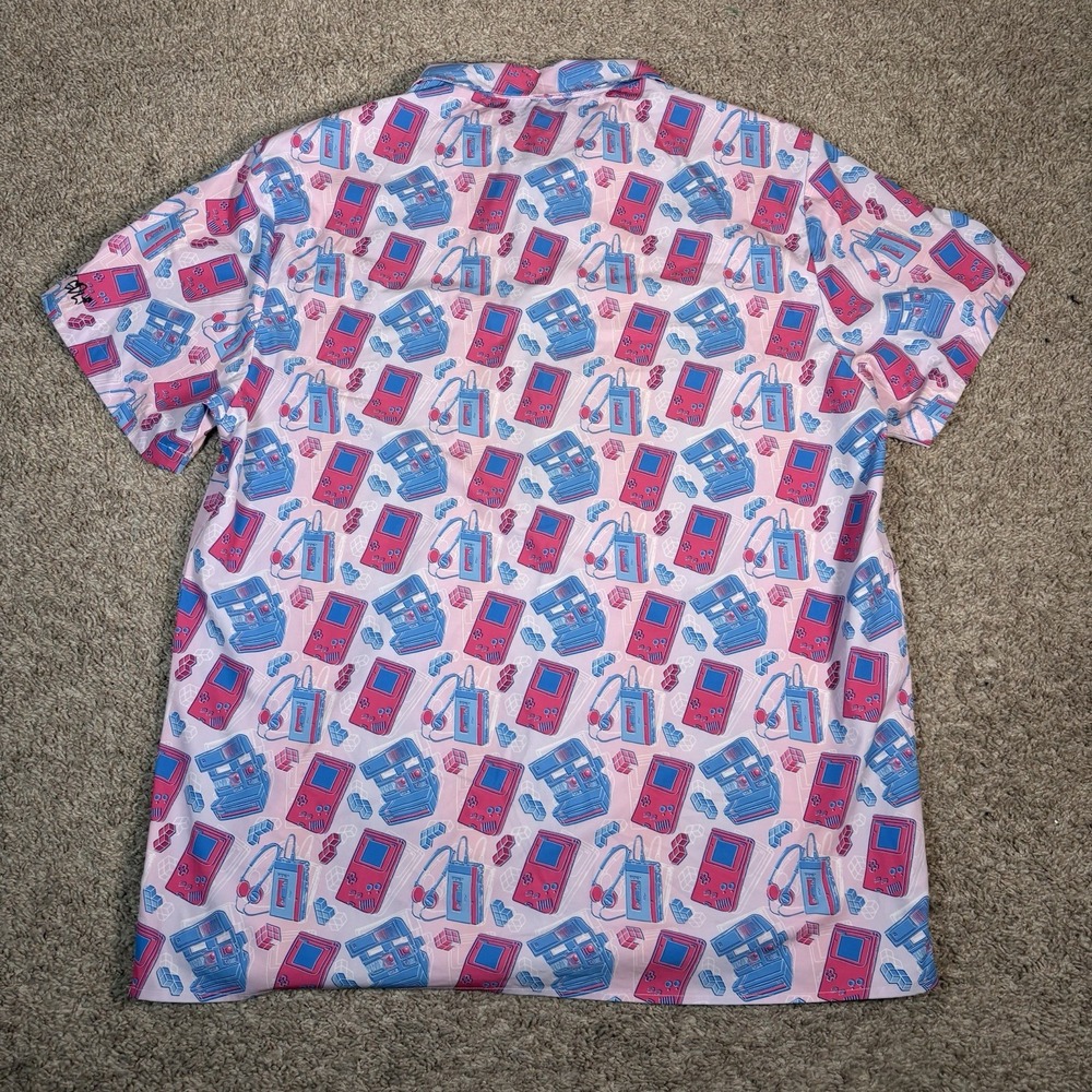 Bad Monkey Golf Pink Nostalgia Factory Polo Shirt‎ Mens 2XL Retro Stretch - Picture 8 of 9